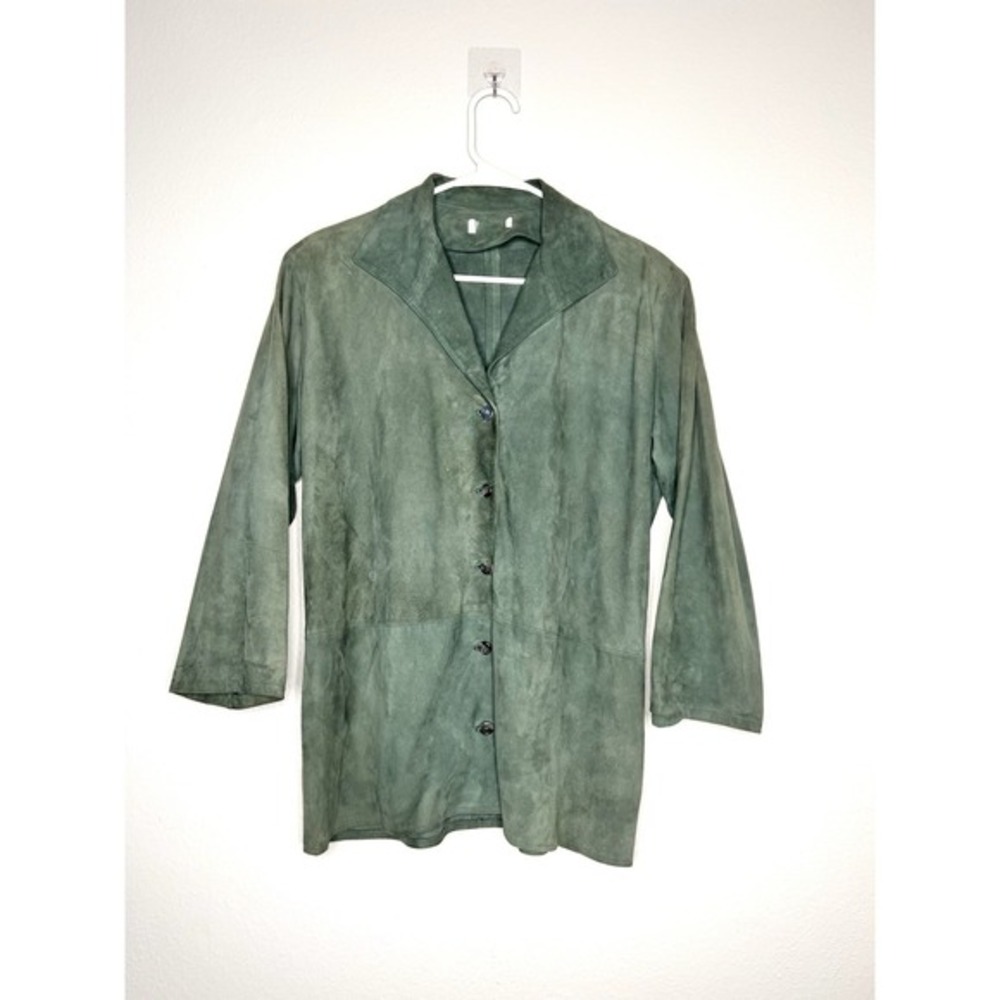 Vintage Women's Olive‎ Green Suede Button Up Blazer Jacket M